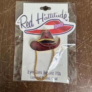 Red Hat Red Hattitude NEW Eyeglass holder pin 18 Kt GOLD‎ layered
